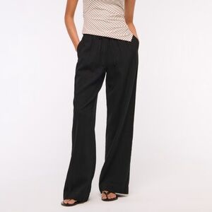 Abercrombie & Fitch Sz XL Long Linen Blend Pull-On Wide Leg Pants- Black